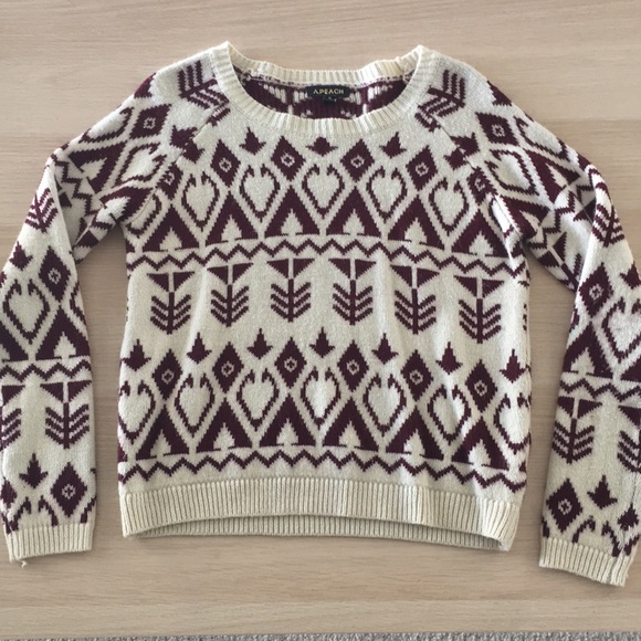 Tribal Patterned Maroon and Cream Sweater - Picture 1 of 7
